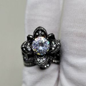 Black Lotus Engagement Ring w/ 3.25 CT Center Cubic Zirconia Stone + EXTRAS
